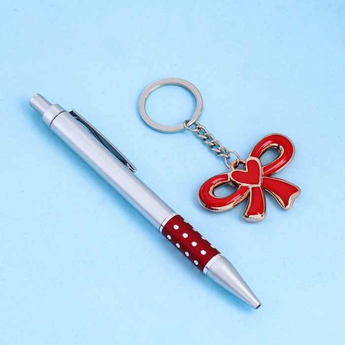 Набор подарочный 2в1 (ручка, брелок бант-сердечко) микс - фото 1908801040