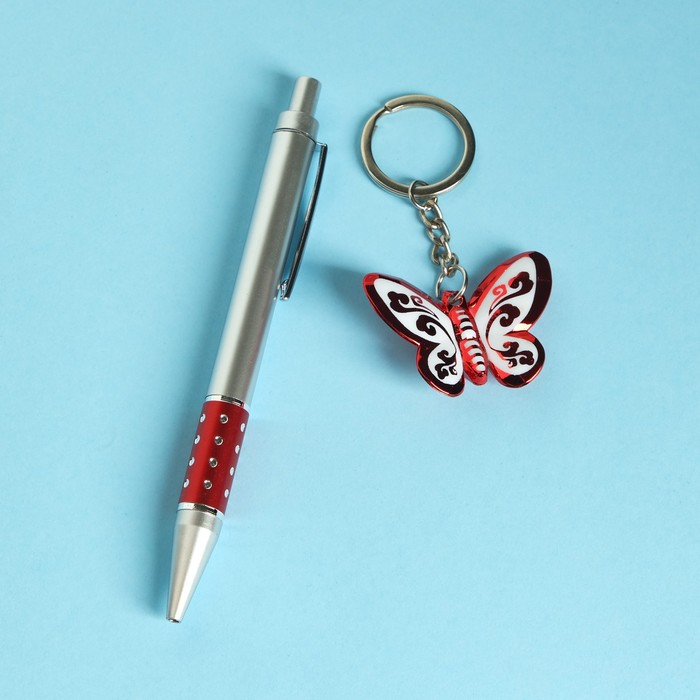 Набор подарочный 2в1 (ручка, брелок бабочка) микс - фото 1908801045