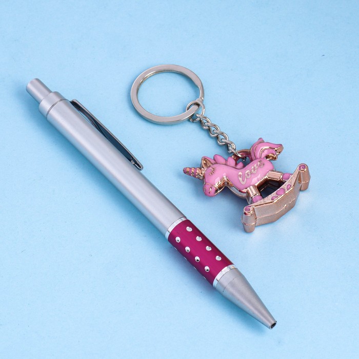 Набор подарочный 2в1 (ручка, брелок единорог) микс - фото 1891176883