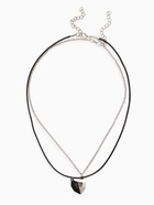 Кулоны «Неразлучники» на магните, половинки сердца, цвет чёрно-серебряный, 48 см - Фото 3