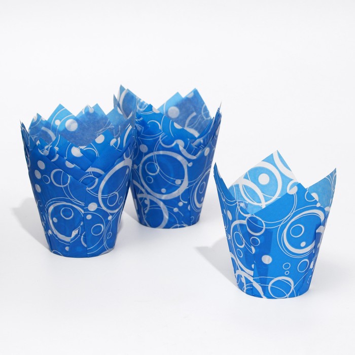 Форма бумажная "Тюльпан", синий с белыми кольцами, 5 х 8 см - Фото 1