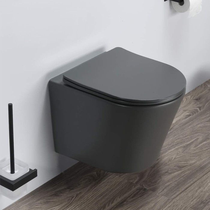 Унитаз подвесной COMFORTY 105MDH, безободковый, сиденье дюропласт, softclose тонкое, быстросъёмное, графит матовый - Фото 1
