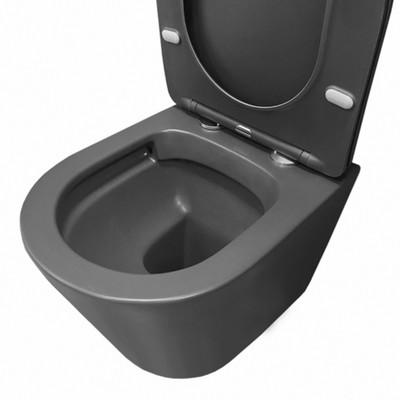 Унитаз подвесной COMFORTY 105MDH, безободковый, сиденье дюропласт, softclose тонкое, быстросъёмное, графит матовый