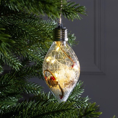 УЦЕНКА Ёлочный шар капля "Снежные нити", 5 LED, от батареек, Т/БЕЛЫЙ