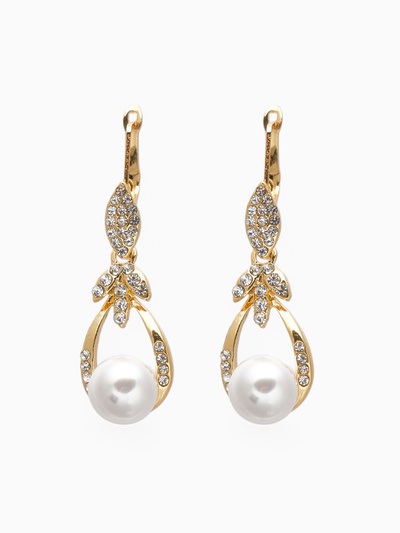 Серьги висячие «Жемчуг Грейс», белые в золоте