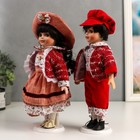 Кукла коллекционная парочка набор 2 шт "Наташа и Олег в розово-бордовых нарядах" 30 см - фото 6507685