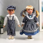 Кукла коллекционная парочка набор 2 шт "Аня и Андрей в нарядах в сине-белую клетку" 30 см - фото 4644557