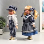 Кукла коллекционная парочка набор 2 шт "Аня и Андрей в нарядах в сине-белую клетку" 30 см - фото 24586713