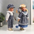 Кукла коллекционная парочка набор 2 шт "Аня и Андрей в нарядах в сине-белую клетку" 30 см - фото 24586714