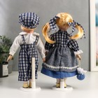 Кукла коллекционная парочка набор 2 шт "Аня и Андрей в нарядах в сине-белую клетку" 30 см - фото 24586715