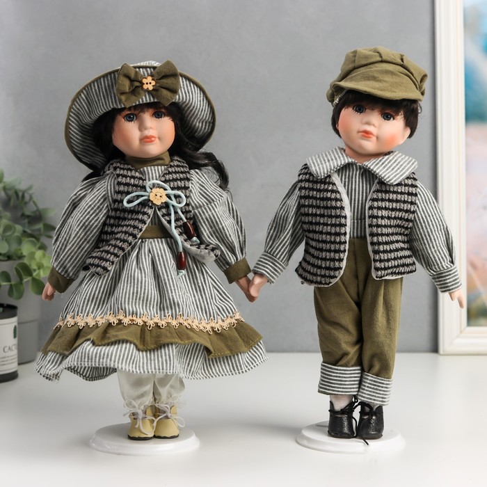 Кукла коллекционная парочка набор 2 шт "Марина и Паша в нарядах в зелёную полоску" 30 см - Фото 1