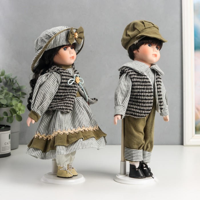 Кукла коллекционная парочка набор 2 шт "Марина и Паша в нарядах в зелёную полоску" 30 см - фото 1911651932