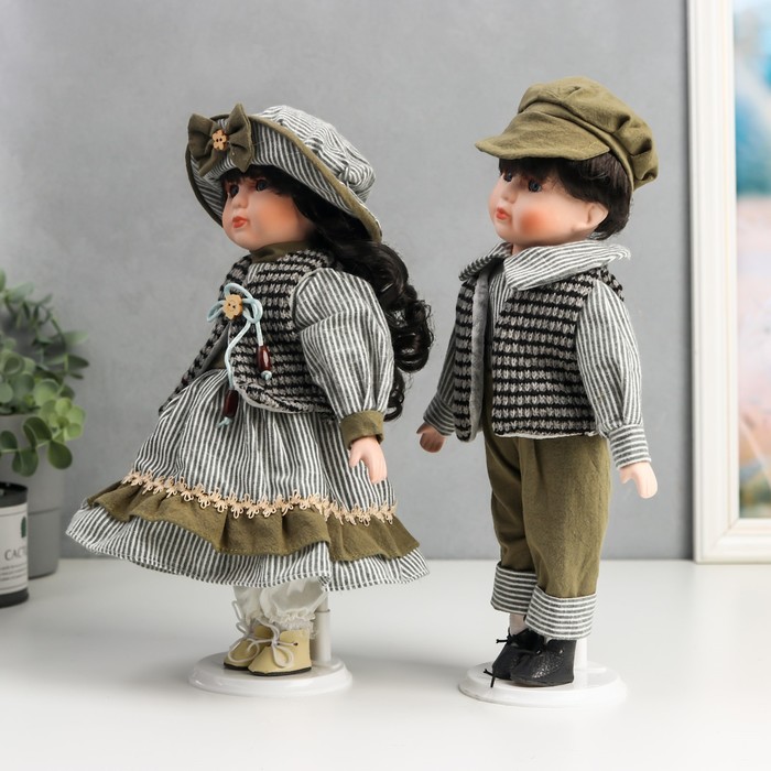 Кукла коллекционная парочка набор 2 шт "Марина и Паша в нарядах в зелёную полоску" 30 см - фото 1880822656