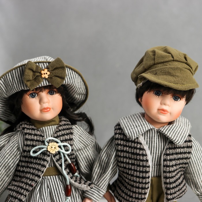 Кукла коллекционная парочка набор 2 шт "Марина и Паша в нарядах в зелёную полоску" 30 см - фото 1880822658