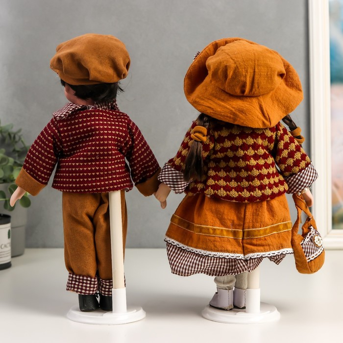 Кукла коллекционная парочка набор 2 шт "Поля и Кирилл в одежде цвета охра" 30 см - фото 1911651939