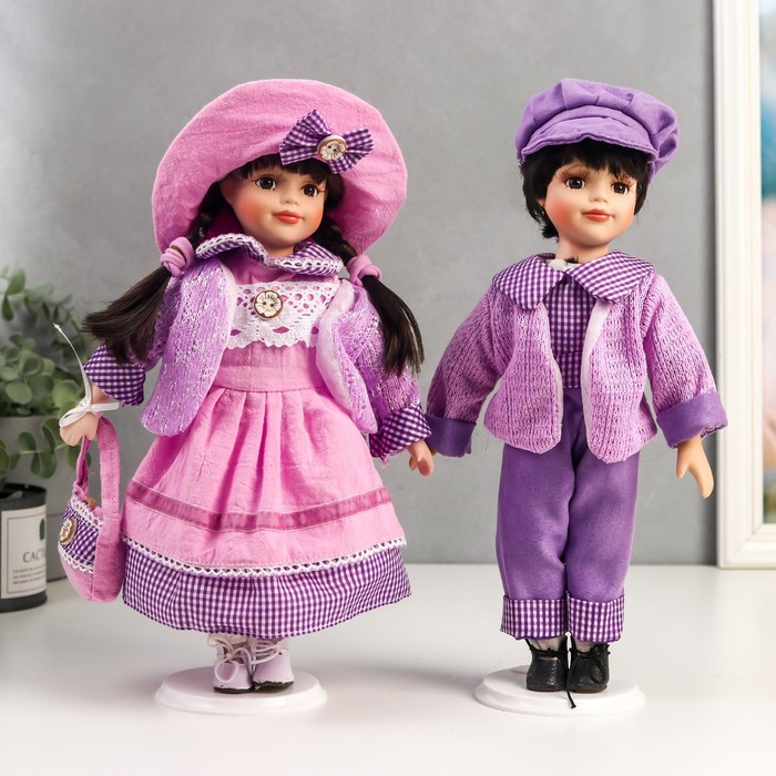 Кукла коллекционная парочка набор 2 шт "Тася и Миша в сиреневых нарядах" 30 см - Фото 1