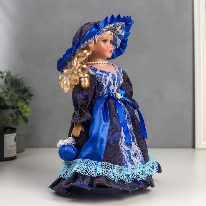 Кукла коллекционная керамика "Леди Есения в ярко-синем платье" 30 см 52033