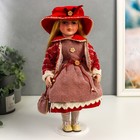 Кукла коллекционная керамика "Машенька в коралловом платье и бордовом жакете" 40 см - фото 9481625