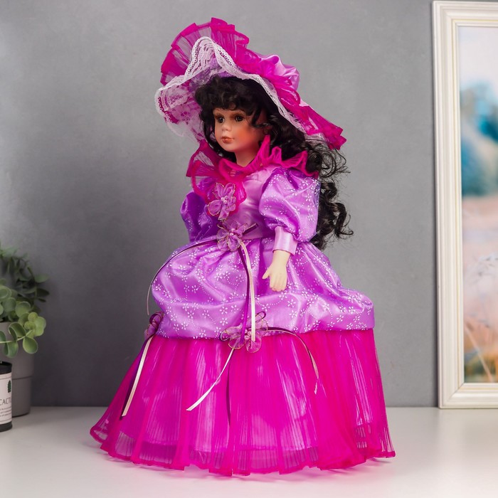 Кукла коллекционная керамика "Леди Оливия в фиолетовом платье, с зонтом" 40 см 52038