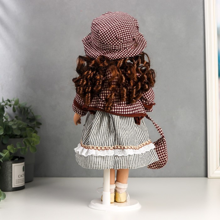 Кукла коллекционная керамика "Кристина в платье с серыми полосками" 40 см 52039