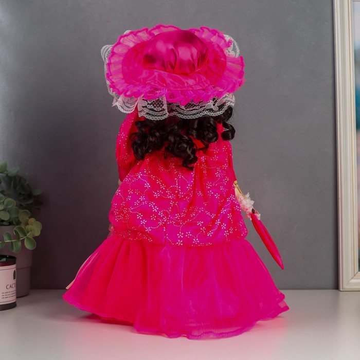 Кукла коллекционная керамика "Леди Амелия в ярко-розовом платье" 40 см 52040