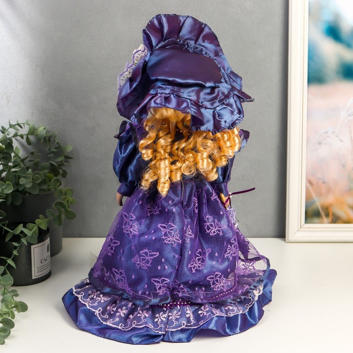 Кукла коллекционная керамика "Леди Лилия в ярко-синем платье с кружевом" 40 см 52041