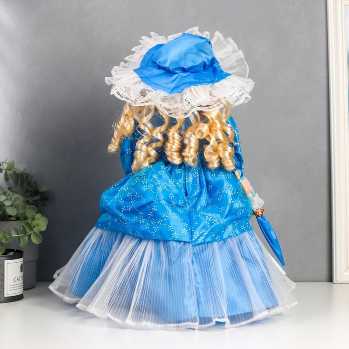 Кукла коллекционная керамика "Леди Олеся в голубом платье с цветами" 40 см 52042