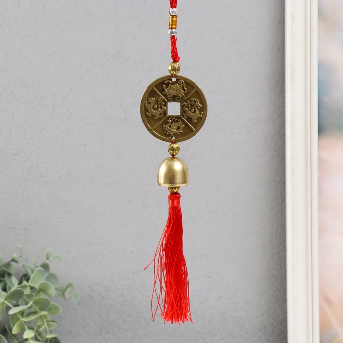 Колокольчик подвесной металл «Четыре бога», 1 колокол d=2.5 см, 37×5 см - Фото 1