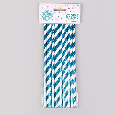 Трубочки для коктейля «Спираль», набор 12 шт., голография, голубая