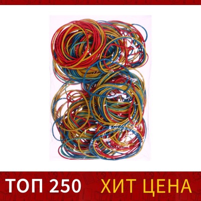 Банковская резинка, 200 г, диаметр 60 мм, длина 95 мм, сечение 1.7×1.7 мм, МИКС, в пакете