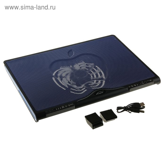 Подставка для охлаждения ноутбука с LED подсветкой, 1 кулер, Hub 2 USB, синяя - Фото 1