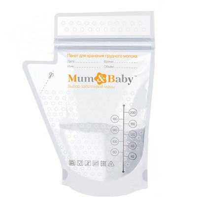 УЦЕНКА Пакеты для хранения и заморозки грудного молока M&B, 200 мл., набор 15 шт.