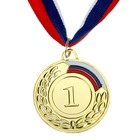 Медаль призовая 002 диам 5 см. 1 место, триколор. Цвет зол. С лентой - фото 3787213