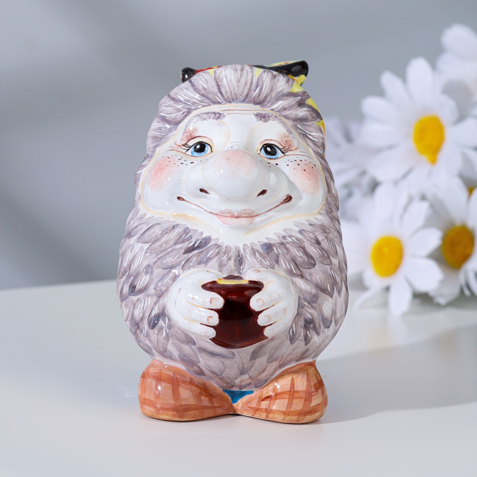 Сувенир "Домовой Никодим с котелком", ярославская майолика, h=11 см ...