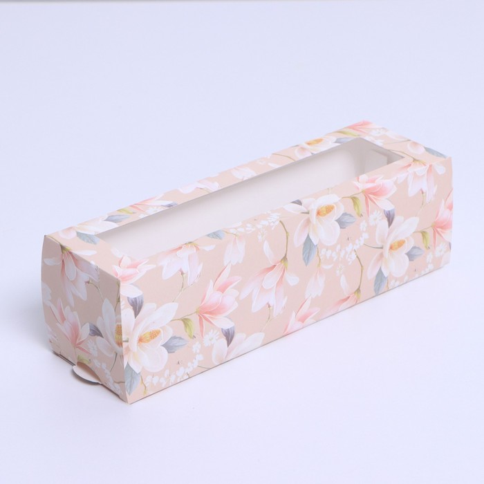 Коробка для макарун, кондитерская упаковка, «Цветочная», 18 х 5.5 х 5.5 см