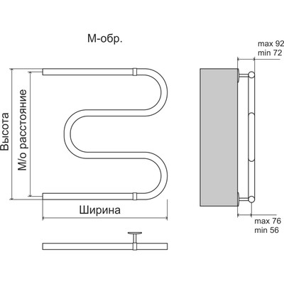 Полотенцесушитель водяной TERMINUS AISI 25, эконом, М-образный, 600×600 мм, хром