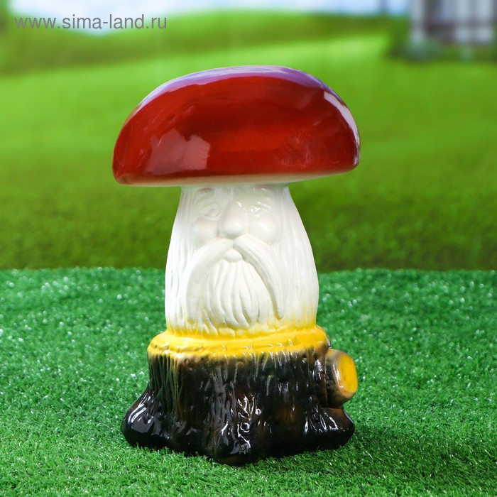 Садовая фигура "Гриб Боровик на пне", керамика, 18х17х24 см, микс - Фото 1