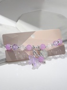 Браслет "Радость" монетка и бабочки, цвет бело-сиреневый в серебре, d=7 - фото 809220069