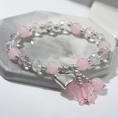 Браслет «Радость» сердечко, цвет бело-розовый, d=7