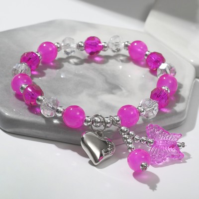 Браслет «Радость» сердечко, цвет бело-малиновый, d=7