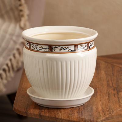 Горшок для цветов "Антика", белый, сакура, керамика, 2.8 л