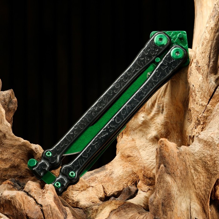 Нож-бабочка "Богомол" зеленый, сталь - 440, рукоять - сталь, 20 см - фото 1889697168