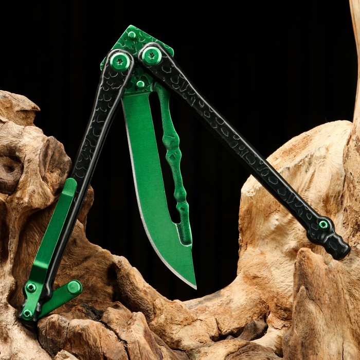 Нож-бабочка "Богомол" зеленый, сталь - 440, рукоять - сталь, 20 см - фото 1927800756