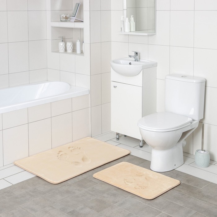 Набор ковриков с эффектом памяти для ванной и туалета SAVANNA Memory foam, 2 шт, 60×90 см, 40×60 см, цвет бежевый - Фото 1