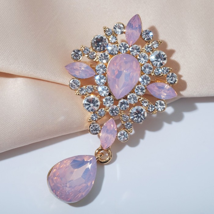 Брошь «Императрица» гамма, цвет бело-розовый в золоте - Фото 1