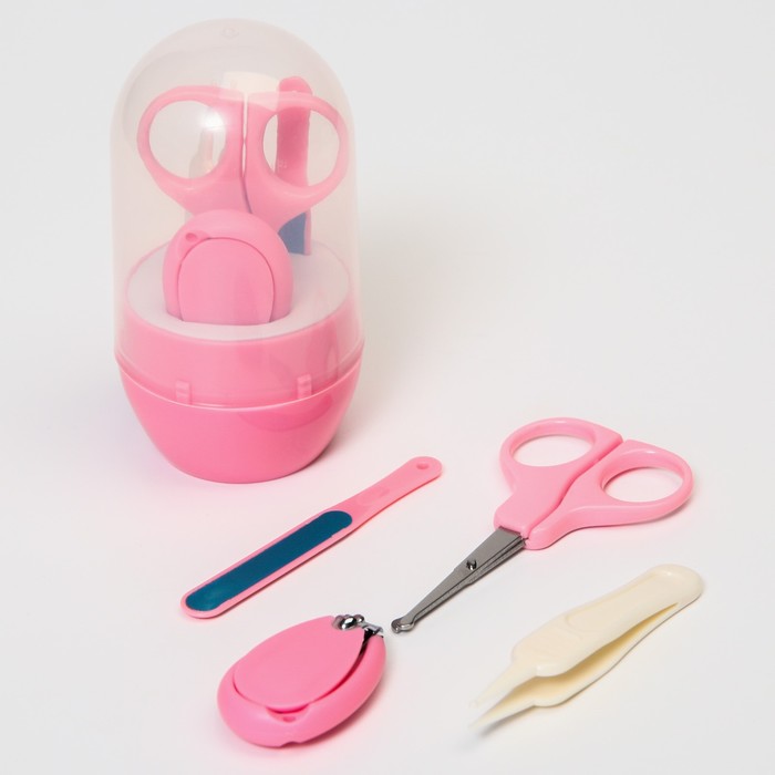 Набор маникюрный детский: ножницы, щипчики, пилочка, пинцет, цвет розовый - Фото 1