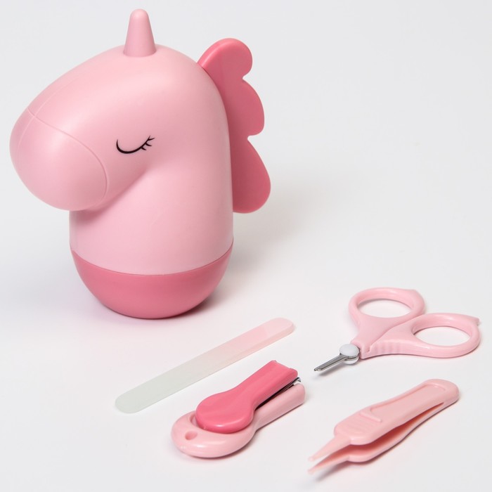 Набор маникюрный детский «Единорог»: ножницы, щипчики, пилочка, пинцет, цвет розовый