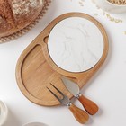 Набор для подачи сыра «Мрамор», 2 ножа, доска, 24,5×16×1,5 см, акация - фото 4764324