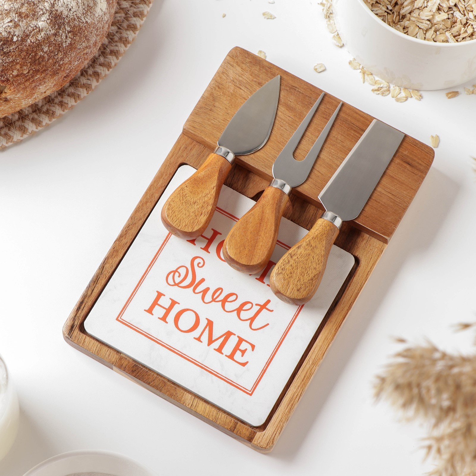 Набор для подачи сыра Shape, 3 ножа, доска, 21×14×2,5 см, акация ...