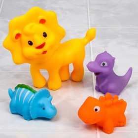 Набор игрушек для ванны «Динозавры и львенок», 4 шт, с пищалкой, Крошка Я